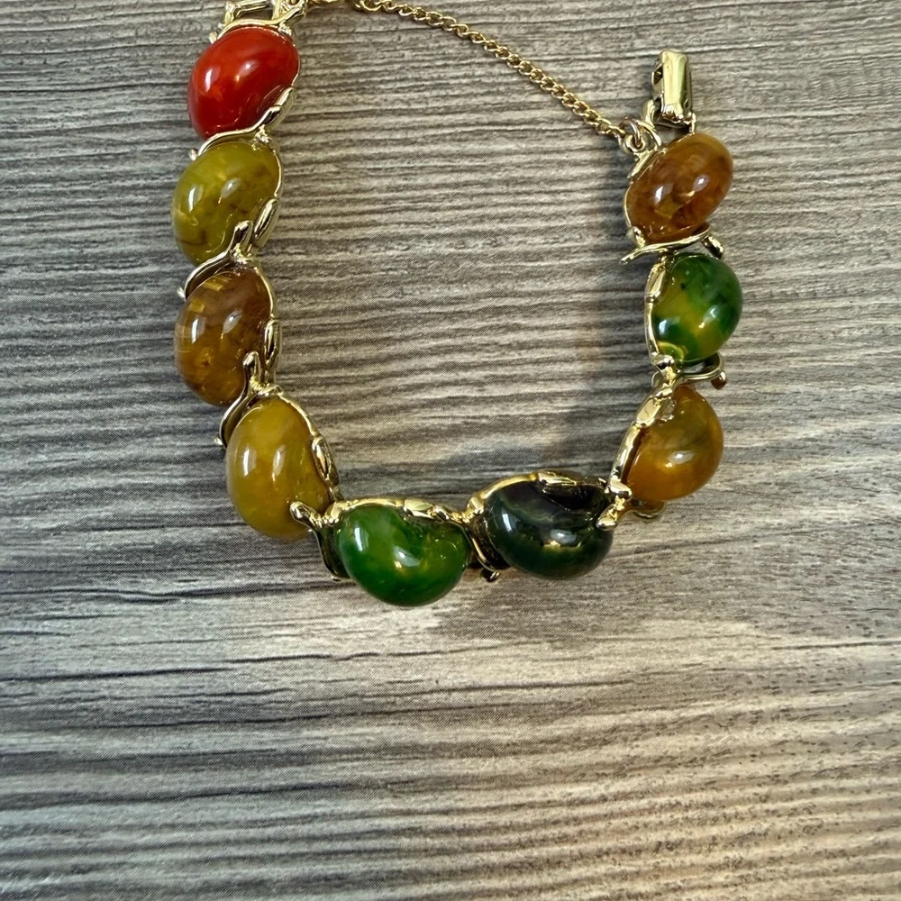 Vintage Bakelite Style Bracelet | Vintage Chained Bracelet 8.5” chain - Picture 5 of 10